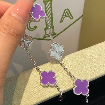 [AuraEcho]CLOVER  5 MOTIFS  PURPLE VIOLET BRACELET SILVER