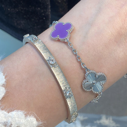 [AuraEcho]CLOVER  5 MOTIFS  PURPLE VIOLET BRACELET SILVER