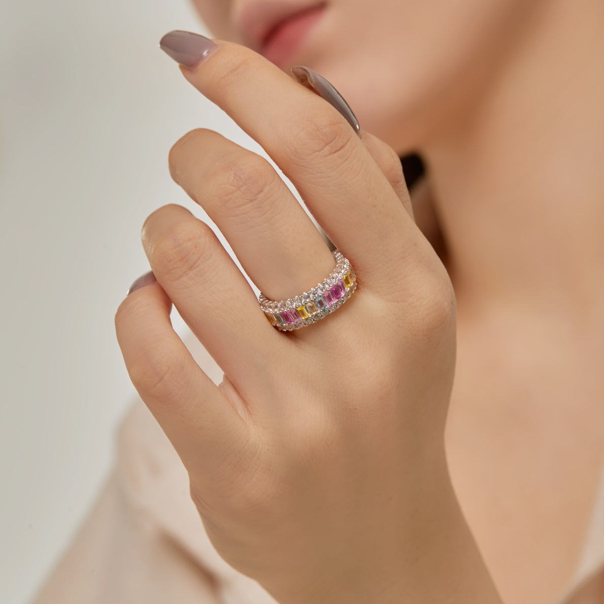 [AuraEcho]Dainty Colorful Radiant Cut Daily Ring