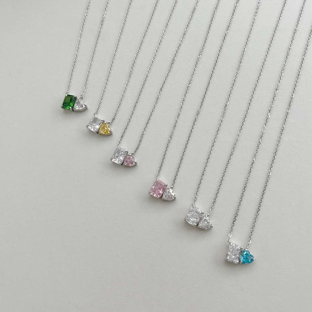 [AuraEcho]Dazzling Square & Heart Shape Necklace