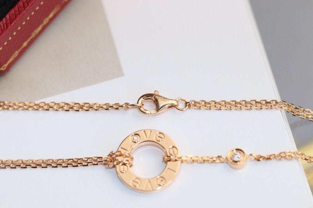 [AuraEcho]LOVE NECKLACE ADJUSTABLE ROSE GOLD 2 DIAMOND
