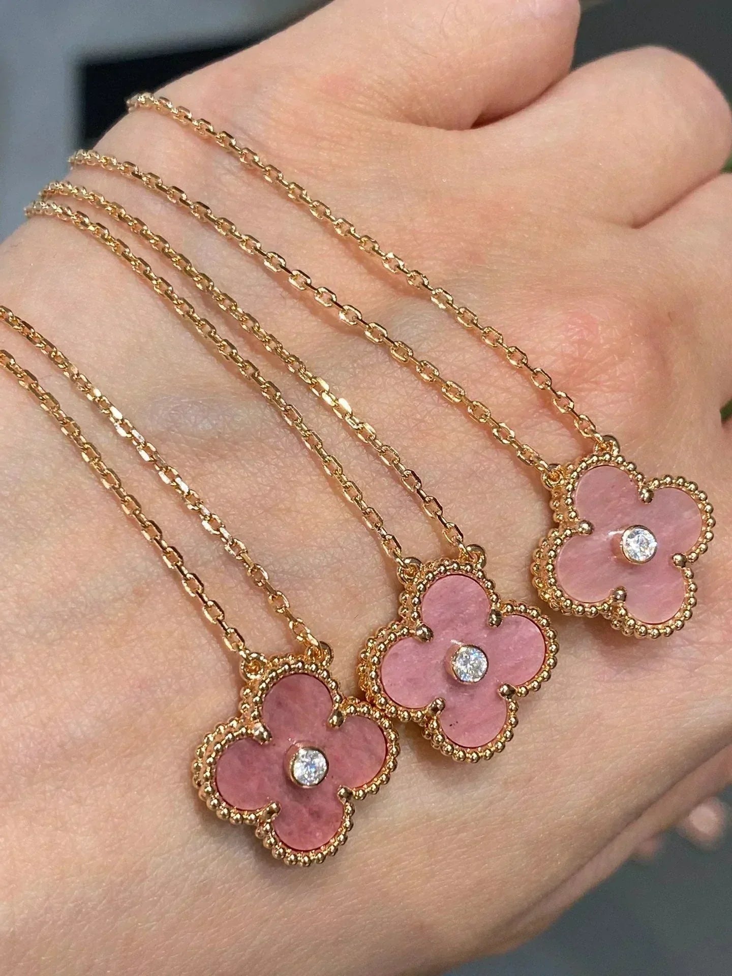 [AuraEcho]CLOVER 15MM DIAMOND RHODONITE NECKLACE