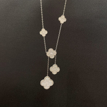 [AuraEcho]CLOVER 5 MOTIFS SILVER DIAMONDS NECKLACE
