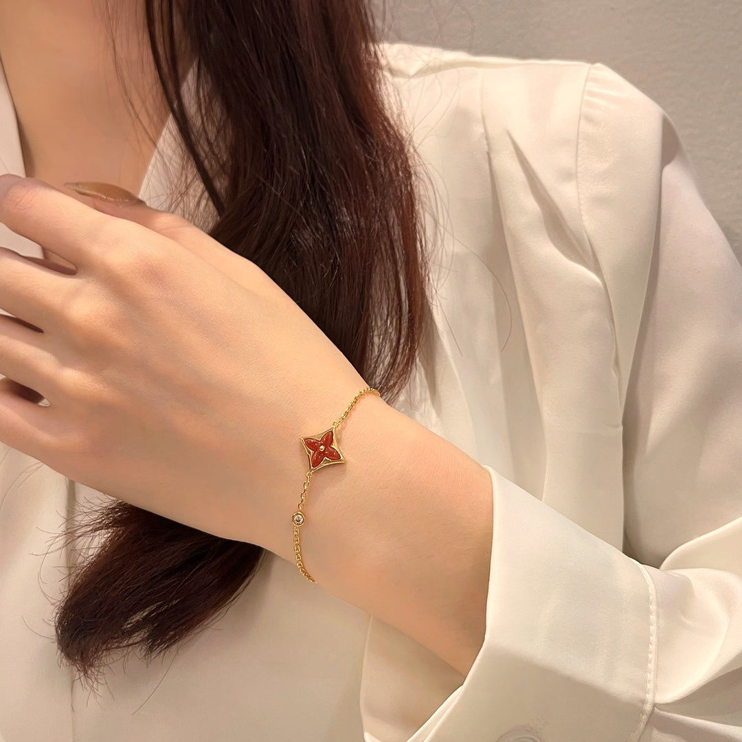 [AuraEcho]COLOR STAR CARNELIAN PINK GOLD DIAMOND BRACELET