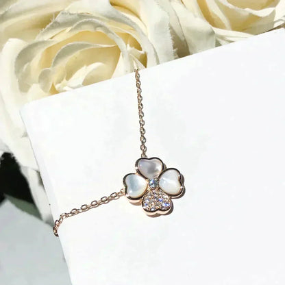 [AuraEcho]CLOVER MOP DIAMOND ROSE GOLD NECKLACE