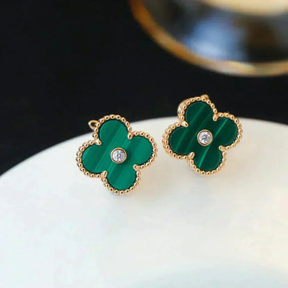 [AuraEcho]CLOVER MEDIUM 1 MOTIFS MALACHITE DIAMOND EARRINGS