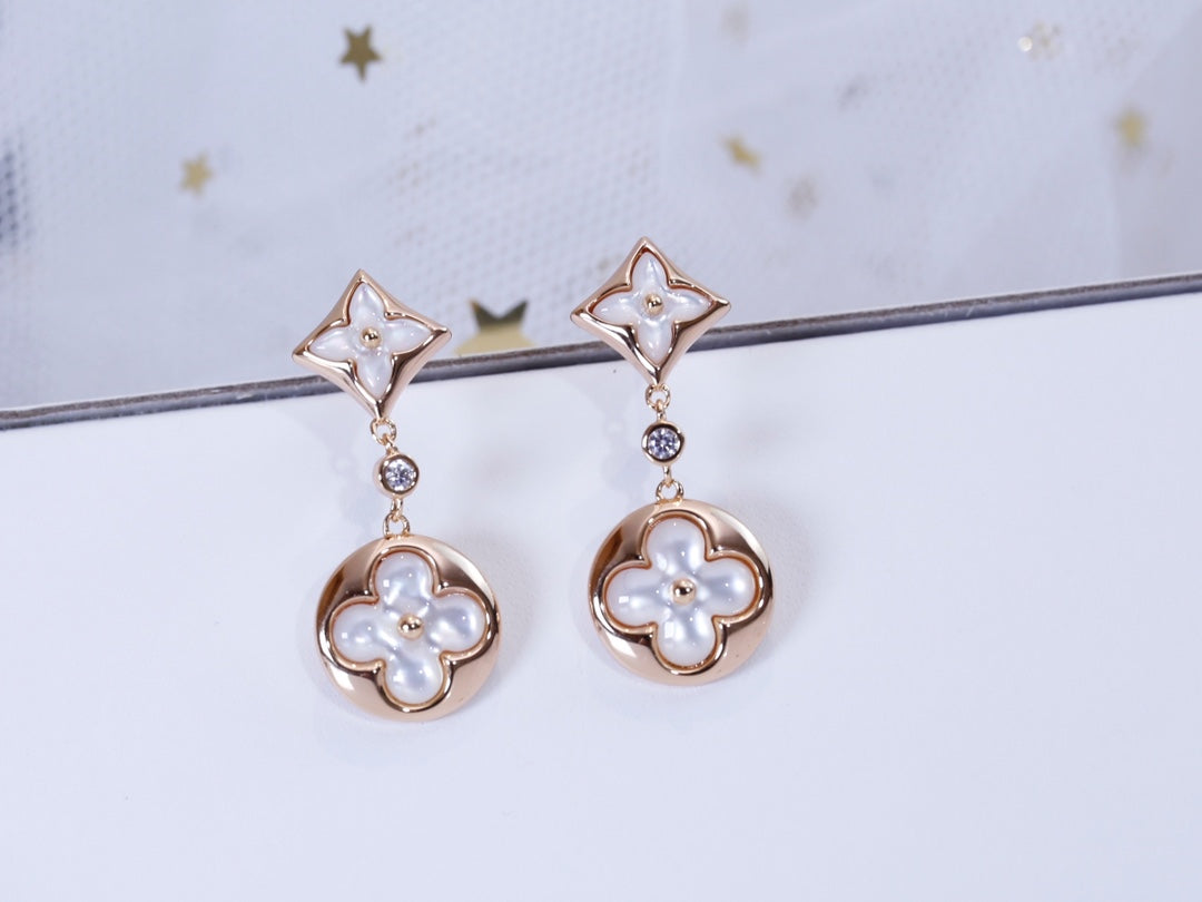 [AuraEcho]STAR AND SUN PINK GOLD MOP DROP EARRINGS