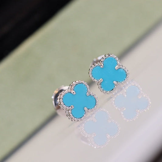 [AuraEcho]CLOVER MINI TURQUOISE SILVER STUD EARRINGS