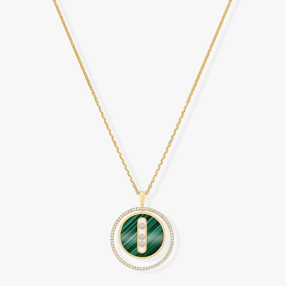 [AuraEcho]LUCKY MOVE 3 DIAMOND MALACHITE GOLD DIAMOND NECKLACE