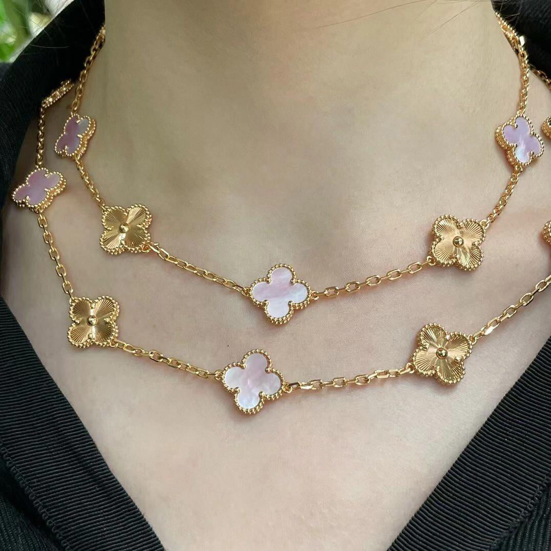 [AuraEcho]CLOVER 20 MOTIFS LASER PINK MOP NECKLACE
