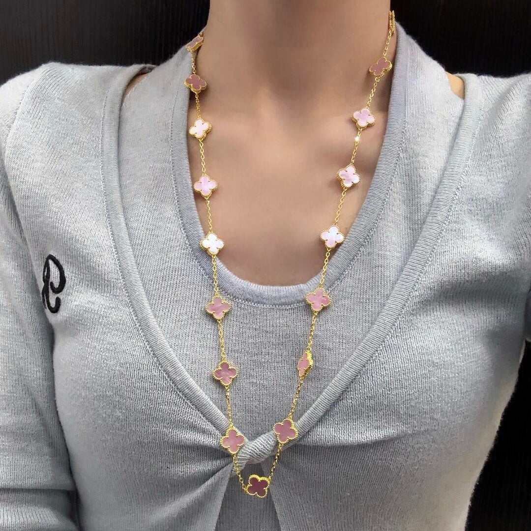 [AuraEcho]CLOVER 20 MOTIFS PINK MOP NECKLACE