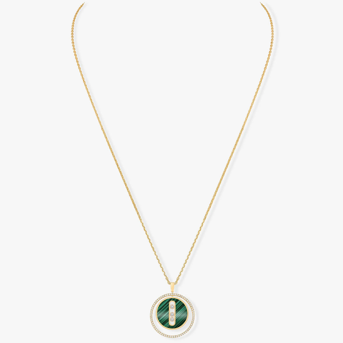 [AuraEcho]LUCKY MOVE 3 DIAMOND MALACHITE GOLD DIAMOND NECKLACE