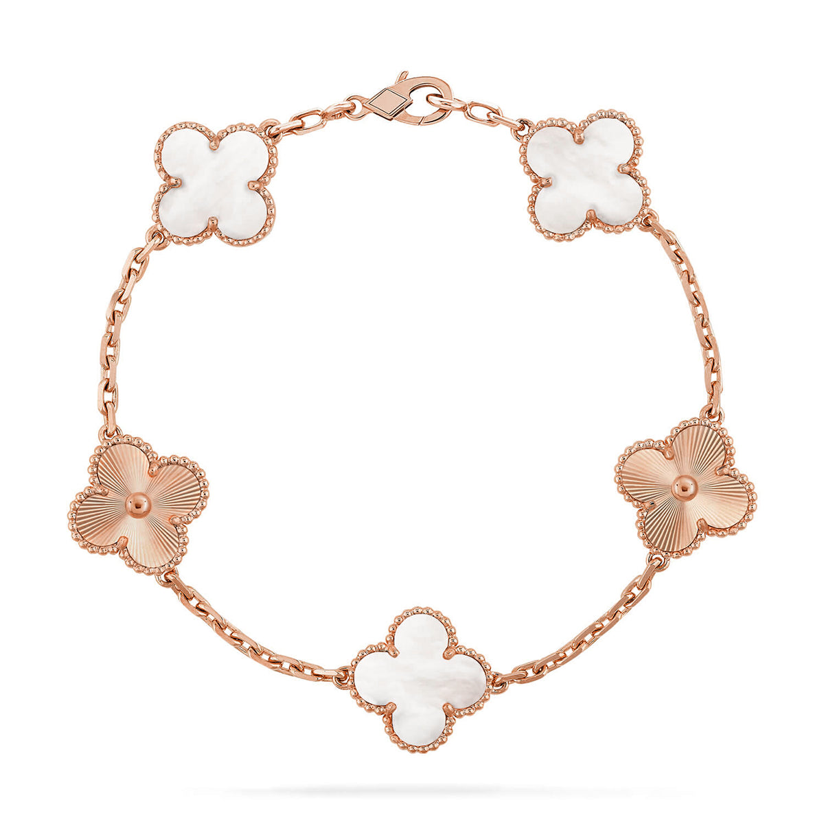 [AuraEcho]CLOVER WHITE PEARL MOP 5 MOTIF BRACELET COLLECTION