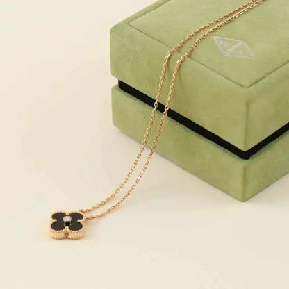 [AuraEcho]CLOVER 15MM DIAMOND ONYX NECKLACE