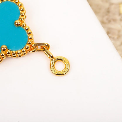 [AuraEcho]CLOVER 5 MOTIF TURQUOISE DIAMOND GOLD BRACELET