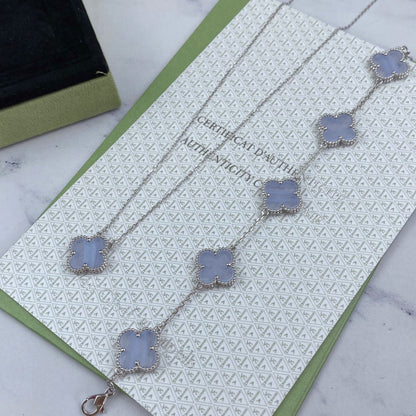 [AuraEcho]CLOVER  5 MOTIF PURPLE CHALCEDONY BRACELET SILVER