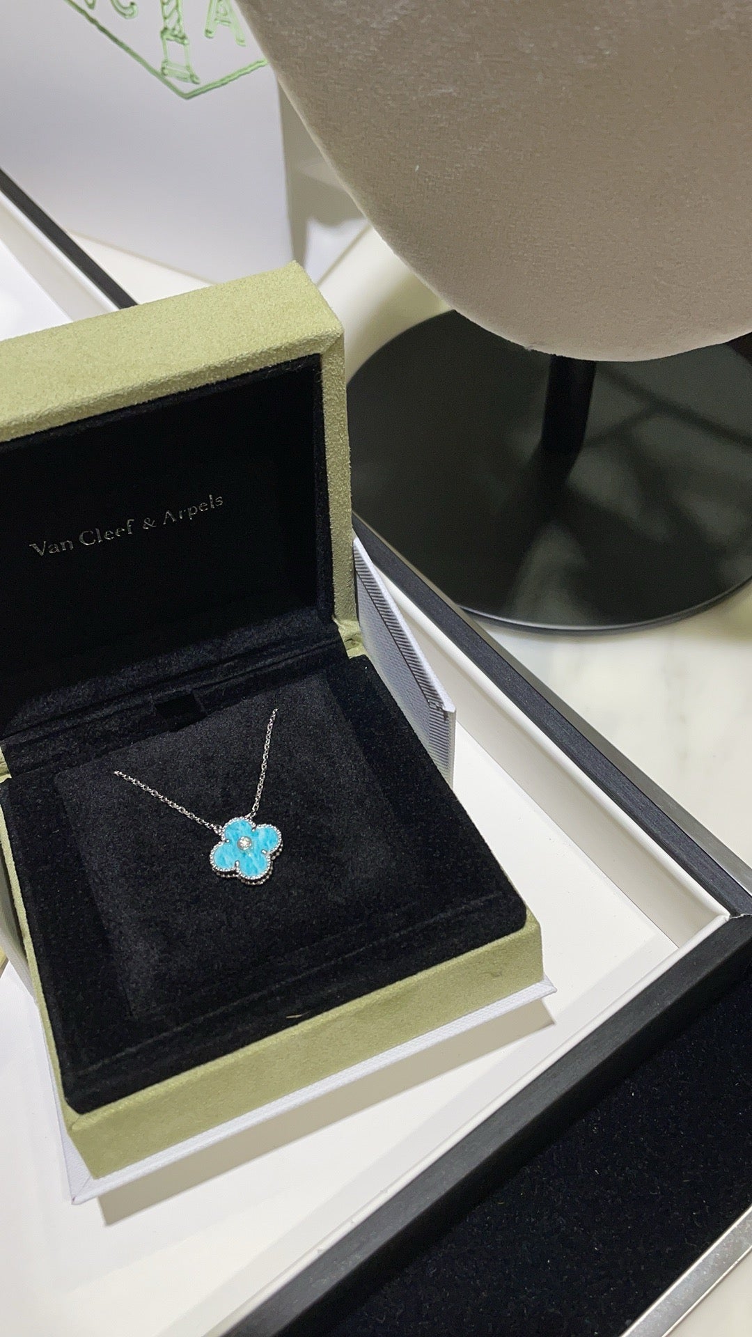 [AuraEcho]CLOVER 15MM DIAMOND SVRES PORCELAIN  NECKLACE SILVER