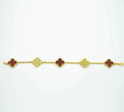 [AuraEcho]CLOVER 5 MOTIFS CARNELIAN DIAMOND BRACELET