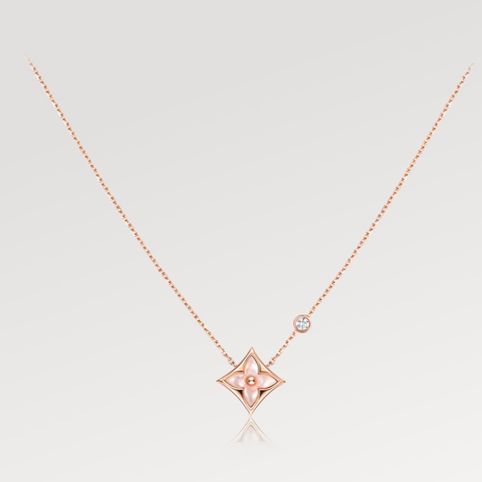 [AuraEcho]STAR PINK MOP 1 DIAMOND PINK GOLD NECKLACE