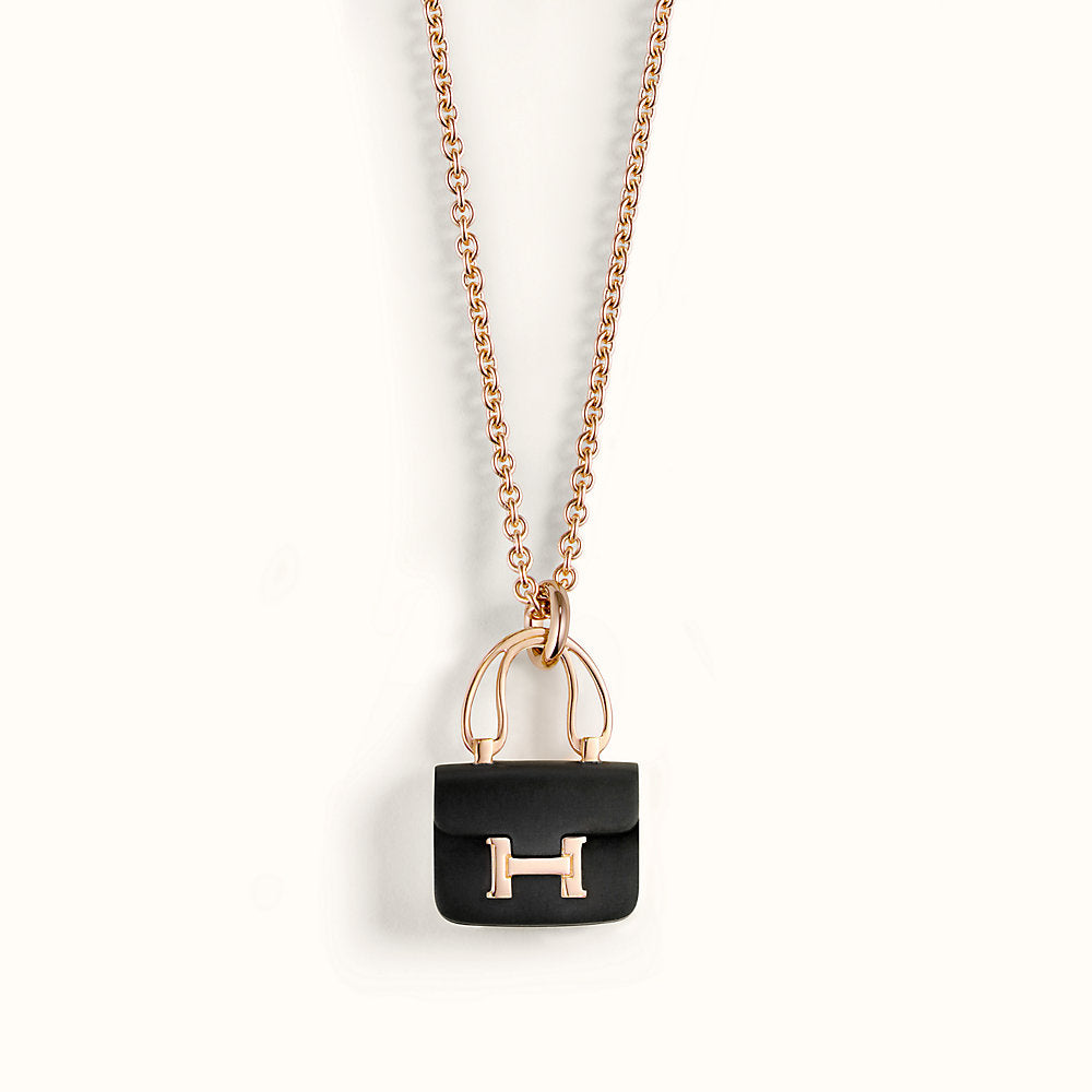 [AuraEcho]CONSTANCE BLACK PEDANT PINK GOLD NECKLACE