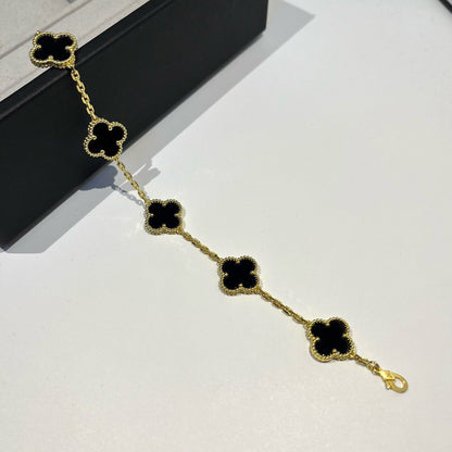 [AuraEcho]CLOVER  5 MOTIFS BLACK ONYX BRACELET