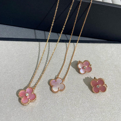 [AuraEcho]CLOVER 15MM DIAMOND PINK MOP NECKLACE