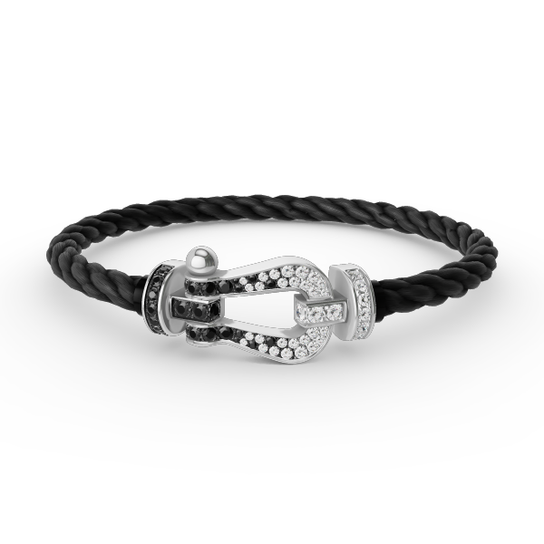 [AuraEcho]FORCE LARGE HORSESHOE BLACK WHITE DIAMOND BRACELET SILVER