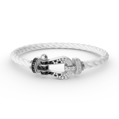 [AuraEcho]FORCE LARGE HORSESHOE BLACK WHITE DIAMOND BRACELET SILVER