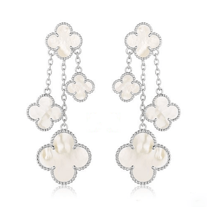 [AuraEcho]CLOVER EARRINGS WHITE MOP 4 MOTIFS SILVER