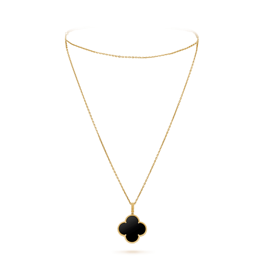 [AuraEcho]CLOVER 25MM GOLD ONYX BIG CLOVER NECKLACE