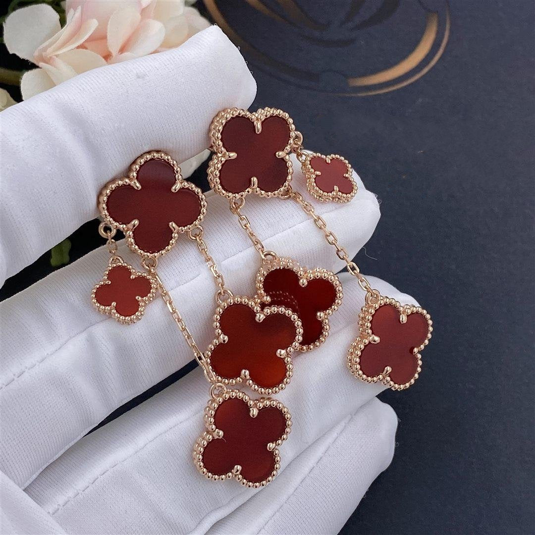 [AuraEcho]CLOVER EARRINGS CARNELIAN 4 MOTIFS PINK GOLD