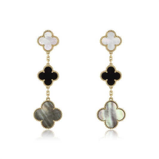 [AuraEcho]CLOVER EARRINGS GOLD ONYX MOP 3 MOTIF