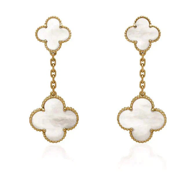 [AuraEcho]CLOVER 2 MOTIF WHITE MOP EARRINGS